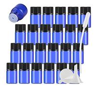 Contenants de Voyage cosmétiques, Pots de Voyage for Produits de Toilette, 25 flacons d'huile Essentielle en Verre Bleu Vide de 3 ML avec réducteur d'orifice et Bouchon Noir pour(Blue,2ml)