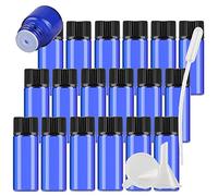 Contenants de Voyage cosmétiques, Pots de Voyage for Produits de Toilette, 25 flacons d'huile Essentielle en Verre Bleu Vide de 3 ML avec réducteur d'orifice et Bouchon Noir pour(Blue,5ml)