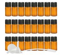 Contenants de Voyage cosmétiques, Pots de Voyage for Produits de Toilette, 25 flacons d'huile Essentielle en Verre Bleu Vide de 3 ML avec réducteur d'orifice et Bouchon Noir pour(Brown,3ml)