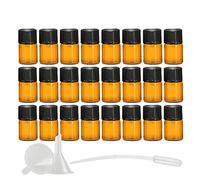 Contenants de Voyage cosmétiques, Pots de Voyage for Produits de Toilette, 25 flacons d'huile Essentielle en Verre Bleu Vide de 3 ML avec réducteur d'orifice et Bouchon Noir pour(Brown,2ml)