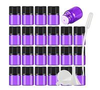 Contenants de Voyage cosmétiques, Pots de Voyage for Produits de Toilette, 25 flacons d'huile Essentielle en Verre Bleu Vide de 3 ML avec réducteur d'orifice et Bouchon Noir pour(Purple,1ml)