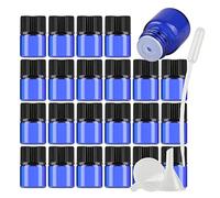 Contenants de Voyage cosmétiques, Pots de Voyage for Produits de Toilette, 25 flacons d'huile Essentielle en Verre Bleu Vide de 3 ML avec réducteur d'orifice et Bouchon Noir pour(Blue,1ml)