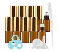 Contenants de Voyage for cosmétiques, Pots de Voyage for Produits de Toilette, 10 pièces, flacons à Bille vides en Verre ambré Marron de 10 ML for huiles essentielles avec Bouchon à vis doré(3ml)