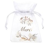 Contenants en tissu organdi - JOUR DE FETE - Collection Feuillage - 7,5 x 10 cm - Blanc