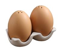 Contencinty Ensemble SalièRe et PoivrièRe en CéRamique, Mini Shakers en Forme D'œUf Brun avec Support de Maintien en Carton