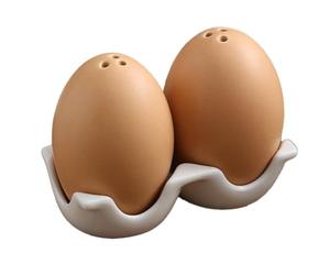 Contencinty Ensemble SalièRe et PoivrièRe en CéRamique, Mini Shakers en Forme D'œUf Brun avec Support de Maintien en Carton