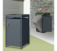 Abri pour 1 poubelle 240L en acier anthracite 68x80x124 cm box avec jardinière