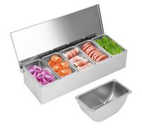 Conteneur à ingrédients pour pizza en acier inoxydable 304 avec 5 compartiments, récipient à épices réfrigéré avec couvercle, station à pizza, station à garniture, boîte à fruits, pour servir des