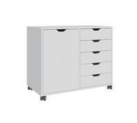 Conteneur à roulettes Relaxdays, 5 tiroirs et 2 Compartiments, H x L x P : 65 x 78 x 40 cm, Armoire Mobile, Blanc