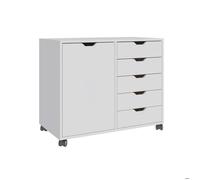 Conteneur à roulettes Relaxdays, 5 tiroirs et 2 compartiments, H x L x P : 65 x 78 x 40 cm, armoire mobile, blanc
