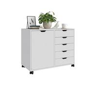 Conteneur à roulettes Relaxdays, 5 tiroirs et 2 Compartiments, H x L x P : 65 x 78 x 40 cm, Armoire Mobile, Blanc