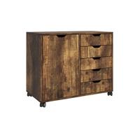 Conteneur à roulettes Relaxdays, 5 tiroirs, H x L x P : 65 x 78 x 40 cm, armoire de bureau, marron