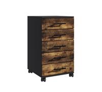 Conteneur à roulettes Relaxdays, 5 tiroirs, H x L x P : 69 x 40 x 40 cm, Bureau à roulettes, Noir/Marron