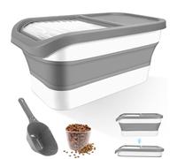 Conteneur Croquettes Chien avec Couvercle, Cuillère et Tasse à Mesurer, Seau de Stockage Nourriture Pliable, Boîte à Croquette pour Chat, Bac Hermétique pour Rangement Grains, Riz, Friandises Animaux