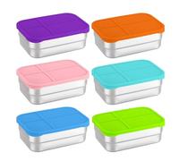 Conteneur de déjeuner en acier inoxydable - 16,2x11.7x5.8 cm Contage de silicone de collation | Small Food lunchboxes | Pots de collations de fuite réutilisables | Point de sport léger Picineau