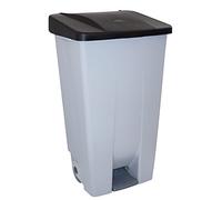 Conteneur de recyclage 120 L Gris avec couvercle Noir - Poubelle sélective avec pédale, roues et poignée ergonomique, plastique résistant et facile à nettoyer | Denox