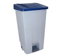 Conteneur de recyclage avec pédale 120 L Gris avec couvercle bleu - Poubelle sélective avec roues et poignée ergonomique, plastique résistant et facile à nettoyer | Denox