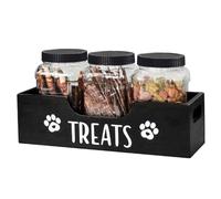 Conteneur de stockage d'aliments pour chiens, 3 pcs en plastique de gâterie pour chiens avec support en bois et poignée, stockage d'aliments pour chats portables sans glissement pour collations