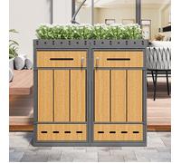 Conteneur de tri des déchets extérieur - 120-240 litres - Gris et Bois - Acier laminé à froid