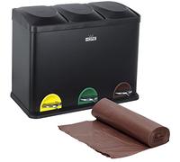 Conteneur de tri sélectif et recyclage écologique 45 L (3 x 15 L) avec pack 20 sacs poubelles