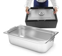 HENDI Bac Gastronorm GN 1/1 avec poignées, Budget Line, résistance thermique -40 °C à 250 °C, compatible four et bain-marie, 28L, 530x325x(H) 200mm, acier inoxydable
