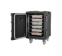 VEVOR Conteneur Isotherme pour Bac Gastronorme 90 L, Boîte de Transport Alimentaire Empilable, Chargement Frontal, avec Boucle, Poignées et Roulettes, Porte-plateaux pour Restauration Cantine, Noir