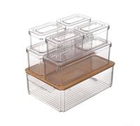 Conteneur Rangement Cuisine PET avec Planche à Découper(Seven-piece set) | Matériau PET pour robuste, résistant au froid, pour surface lisse, lavable facilement, conserve l'arôme des aliments