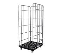 Conteneur STIER à 3 côtés, galvanisé, avec plateau roulant en plastique, 815 x 724 x 1 630 mm (L x l x H), hauteur utile de 1 450 mm, roulettes pour le transport de meubles, conteneur grillagé,