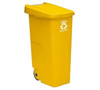 Conteneur Wellhome Recycle 110 litres, fermé avec couvercle, idéal pour le recyclage des plastiques, avec roues