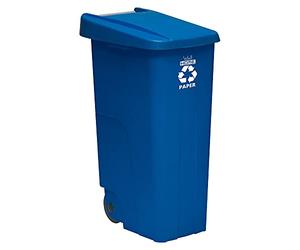 Conteneur Wellhome Recycle 110 litres, fermé avec couvercle, idéal pour le recyclage du papier et du carton, avec roues