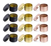 Conteneurs bougie avec Couvercles, 12 PCS 5 OZ Décoratif Rond En Métal Bougie Boîtes En Vrac, réutilisable Bougie Bocaux pour le DIY Fabrication De Bougies (5OZ,4PCS Black+4PCS Gold+4PCS RoseGold)