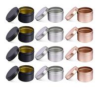 Conteneurs bougie avec Couvercles, 12 PCS 8 OZ Décoratif Rond En Métal Bougie Boîtes En Vrac, réutilisable Bougie Bocaux pour le DIY Fabrication De Bougies (8OZ,4PCS Black+4PCS Silver+4PCS RoseGold)