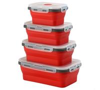 Contenitori pieghevoli en silicone ermetici per alimenti, set da 4 con coperchio a prova di perdite, riutilizzabili per preparare pasti, adatti a microonde, congelatore e frigorifero (rouge gris)