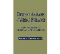 Content Analysis of Verbal Behavior - Louis A. Gottschalk - Taylor amp Francis Inc - Livre en Anglais - Hardback Louis A. GottschalkLouis A. Gottschalk (Auteur)