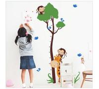 Content Girafe Singes et Oiseaux Croissance Hauteur Tableau de Mesure Sticker Mural Enfants Chambre de Bébé Art Decal Décoration de Chambre de Bébé Crèche Joyeux animaux.