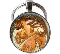 CONTIA Porte-clés Art Nouveau, belle dame peinture, porte-clés Alphonse Mucha, bijoux Mucha, bijoux Art Déco, bronze, 25