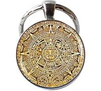 CONTIA Porte-clés calendrier maya, bijoux calendrier maya, bijoux calendrier aztèque, bijoux maya, bijoux dôme en verre Wicca, bronze, 25
