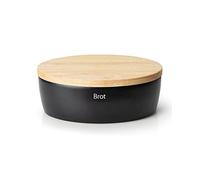 CONTINENTA Boite à pain ovale en céramique noire avec couvercle bois 36 x 23 x H13,5 cm