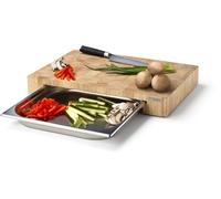 Continenta Planche à découper en hévéa Bois de Bout avec 1 tiroir (bac Gastro INOX) 48 x 32,5 x 6,5 cm