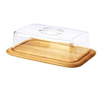 Continenta Plateau à Fromage rectangulaire en hévéa avec Cloche en Plastique 38,5 x 25,5 x 11,5 cm