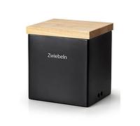 CONTINENTA Pot rectangulaire céramique noire avec couvercle en bois et joint périphérique en silicone 18 x 15,5 x H20,5 cm