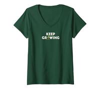 Continuez à Grandir : Art de Jardinage inspirant T-Shirt avec Col en V, Femme, Vert Forêt, M