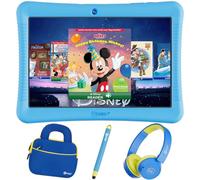 Contixo Tablette Android pour enfants 10" 32 Go - Plus de 80 livres d'histoires Disney, contrôle parental, étui, béquille et stylet, étui pour écouteurs et housse - Bleu