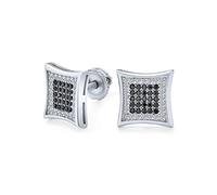 Contraste Contemporain - Boucles d'Oreilles Clous Carrés Noir & Blanc CZ Micro Pavé de 12MM pour Hommes en Argent Sterling .925