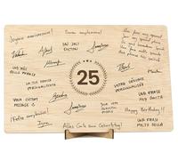 CONTRAXT Carte Anniversaire 25 ans Bois. Cadeau original joyeux anniversaire et mariage Numéro 25 livre d'or alternatif en bois décoration de fête homme femme garcon enfant