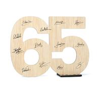CONTRAXT Carte Anniversaire 65 ans Bois. Cadeau original joyeux anniversaire et mariage Numéro 65 livre d'or alternatif en bois décoration de fête homme femme collègues
