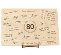 CONTRAXT Carte Anniversaire 80 ans Bois. Cadeau original joyeux anniversaire et mariage Numéro 80 livre d'or alternatif en bois décoration de fête homme femme collègues