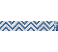 : Contremarche adhésive autocollante 3 pièces 19,5 X 100 cm - Motif chevrons bleus, lignes bleu et blanche - Déco intérieure graphique et stylée.