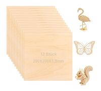 Contreplaqué, 12 pièces Feuilles de Bois Minces, 200x200x1,5mm Panneaux Multiplex, Bois de Tilleul non Peint, Contreplaqué non Fini, pour Travaux Manuels, Peinture, Pyrogravure, Découpe Laser