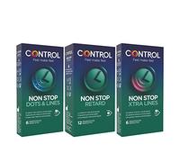 Control Effet retardateur Lot de 24 préservatifs : non stop points et vergetures and Non Stop Retard and Non Stop Xtra Lines, Pack de 3 boîtes, sans parfum